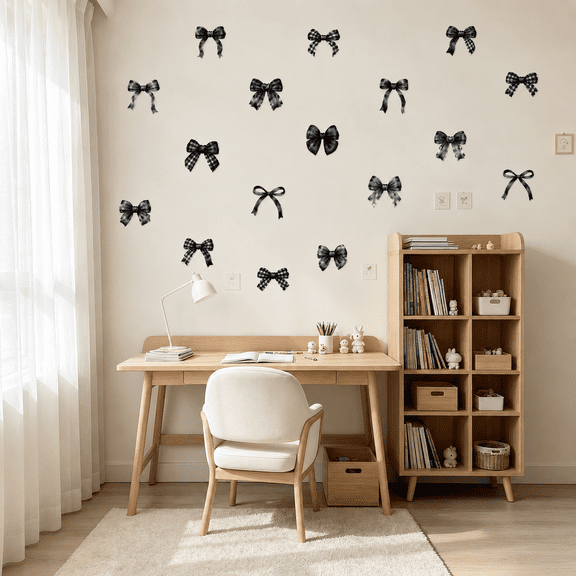 Bow Wall Decals, Watercolor Coquette Wall Stickers, Peel and Stick Vinyl Wall Decor