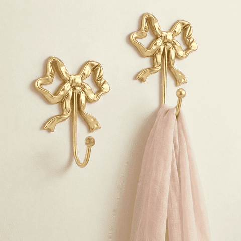 Lzvxtym 2 Pcs Bow Wall Hook,Cast Iron French Retro Large Hook with Screw,Coquette Home Decor for Bathroom Bedroom Nursery,Gold Color