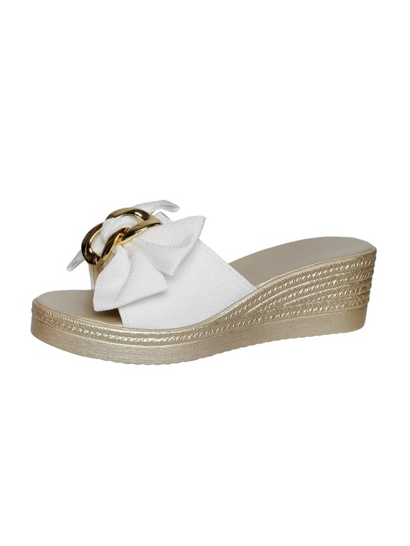 Bow Wedge Sandals for Women Platform Sandals Slides Open Toe Slip On Casual Summer Mules High Heels Wedges