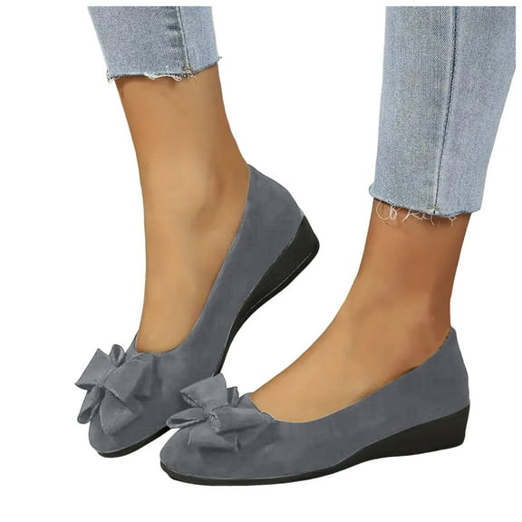 Bow Wedges Dress Shoes for Women Ladies 2025 Bowknot Suede Pointed Toe Business Office Formal Fall Low Heels