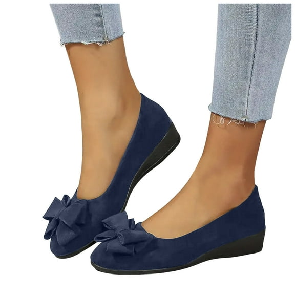 Bow Wedges Dress Shoes for Women Ladies 2025 Bowknot Suede Pointed Toe Business Office Formal Fall Low Heels