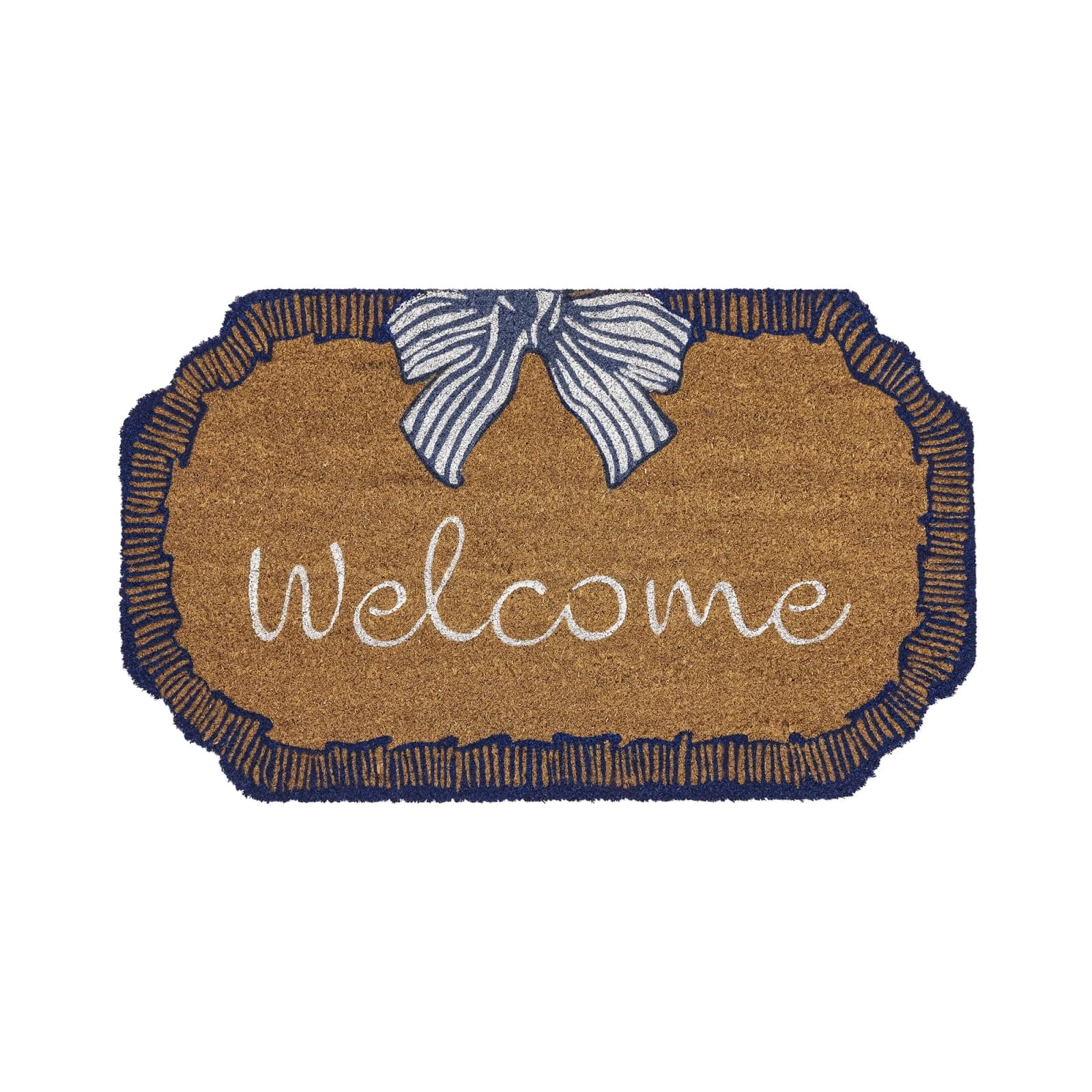 Bow Welcome Coir Outdoor Doormat, Blue and White, 48" x 30"