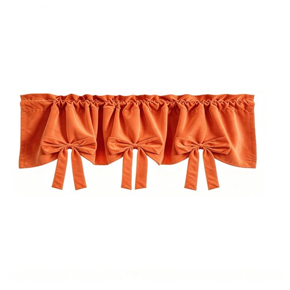Bow Window Valance Curtain, Polyester Ruffled Short Valance with Bows for Kitchen Bedroom Window Decor, 57in W x 17.7in H (Orange)