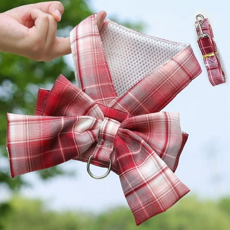 Bow With Breast Strap Dress Skirt Chihuahua Bulldog Lattice Collar Dog Harness Puppy Dress Pets Clothes RED XS VEST