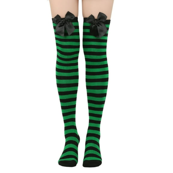 Bow Women Thigh High Socks Extra Long Cotton Knit Warm Thick Tall Long Boot Stockings Leg Warmers Green