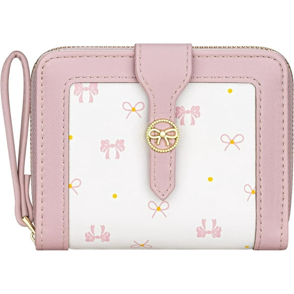 Bow Women's Wallet Cute Bifold Zipper Around Wallet for Women Leather Purse Wallet RFID Blocking Credit Card Holder Cute Purse with Zipper Coin Pocket and ID Window Slots