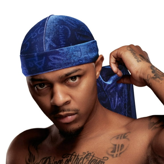Red by Kiss Bow Wow X Power Wave Premium Pattern Velvet Durag, Soft & Stretchy, Ultimate Compression, Secure Fit & Breathable (Wave Blue)