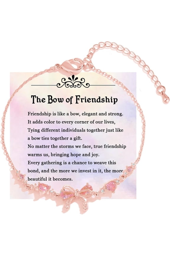 Bow Zircon Bracelet - Friendship Is Like A Bow For Women, Adjustable Ribbon Bow Beaded Chain White Pink CZ Friendship Bracelets To My Best Friend Fashion Gifts Jewelry