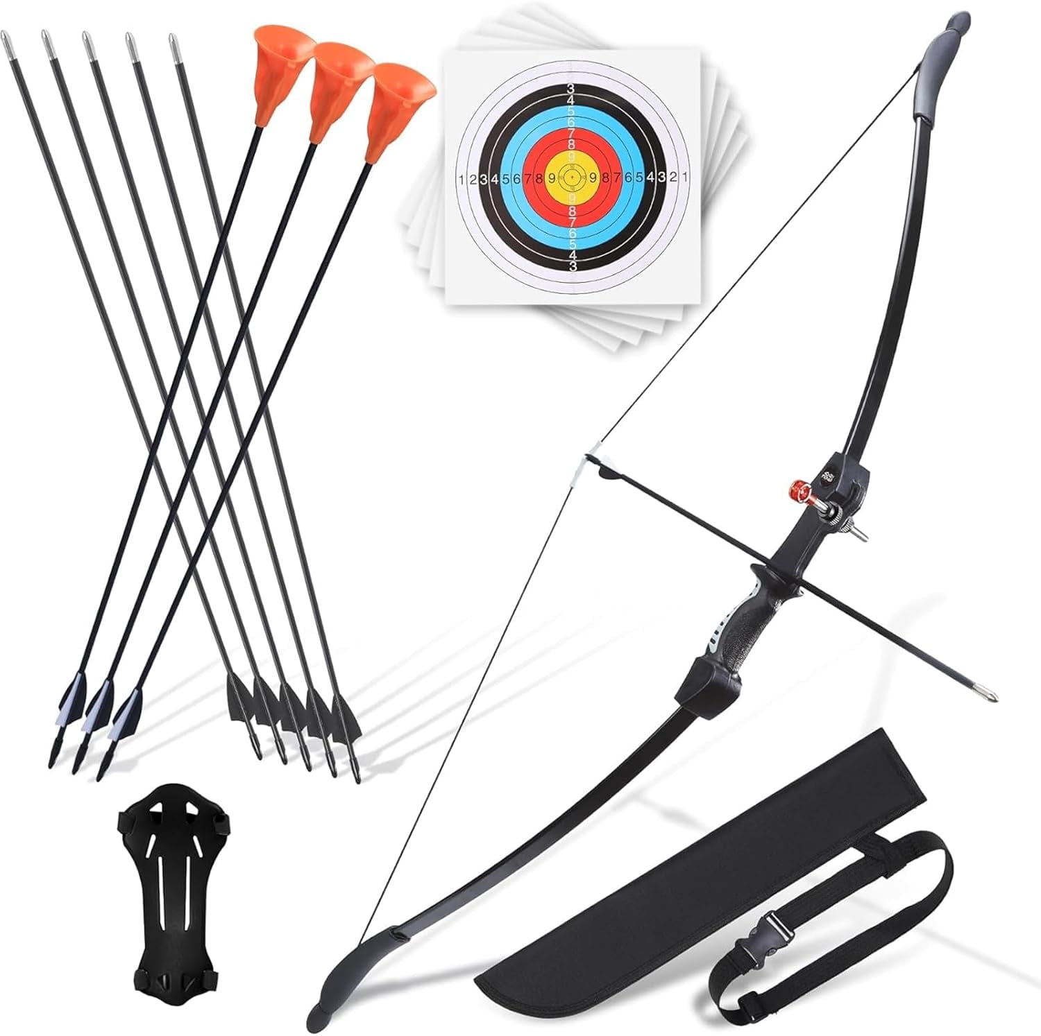 Bow and Arrow for Teens Beginners Adults Recurve Bow Set 8 Arrows 5 Target Face Archery Longbow Kit Backyard Games Gift for Outdoor Sports