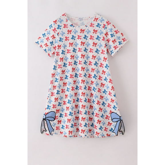 Bow applique print mom&me dress (L)
