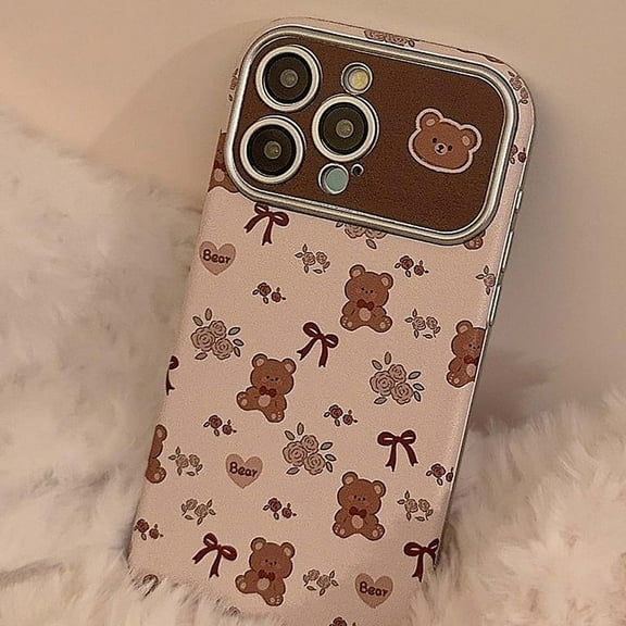 Bow bear pink relif 3D shell for iPhone 15 14 11 Promax plus 12 13 Pro Max cartoon cute flower phone case Conque