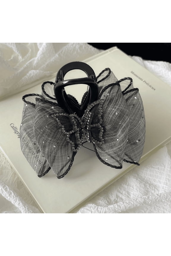 Bow bubble hair clip for women with small hair on the back of the head, high-end small half-tied hair clip