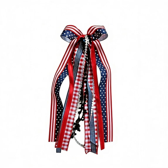 Bow for Wreaths, 23.6" Red White Blue Multi Layer Ribbon Stars Stripes Front Door Decor