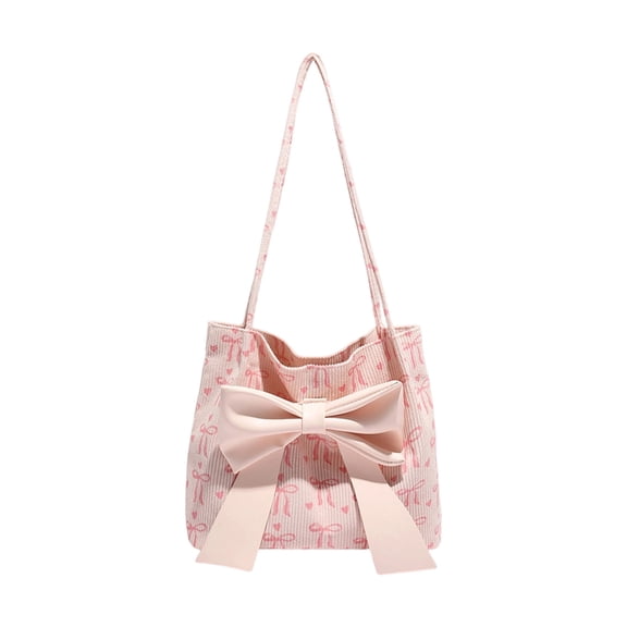 Bow-knot Canvas Shoulder Bag for Women - Lightweight Handbag with Adjustable Strap, Spacious Interior, Elegant Bow Accent, Versatile for Daily Use and Travel
