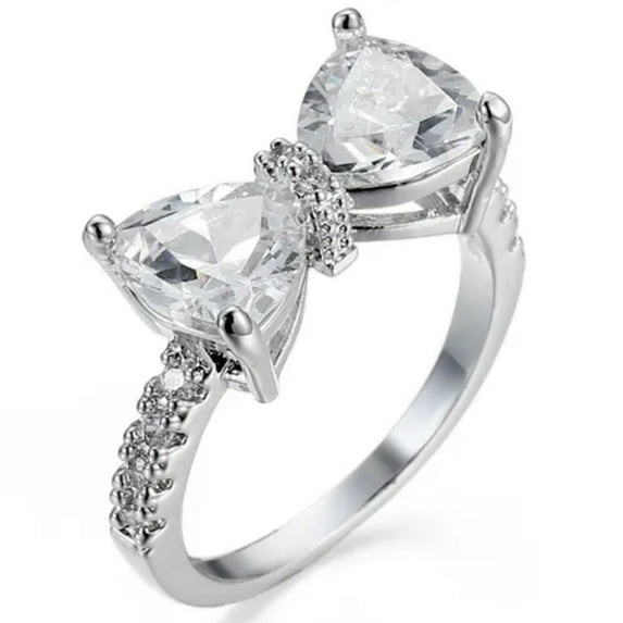 Bow-knot Cut Engagement Cz Band Women's White Gold Filled Wedding Ring Size 6-10