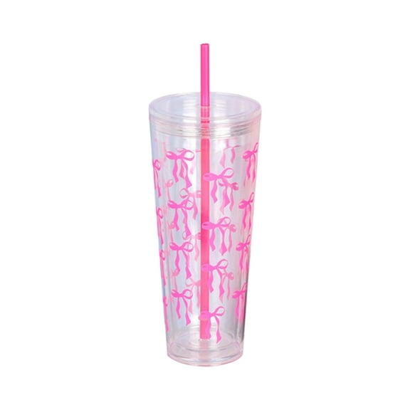Bow-tie Straw Cup, Real-time Transparent Portable Cup, Car Drinking Cup, Leak-Proof Lid with Straw, BPA-Free Tritan Material, for Kids and Adults On-the-Go,Hot Pink