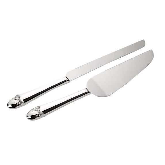 "Bow-tiful" Collection Cake Knife & Serving Set in Silver