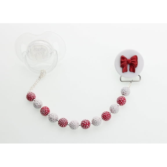 Bow with Acrylic Beads Pacifier Clip