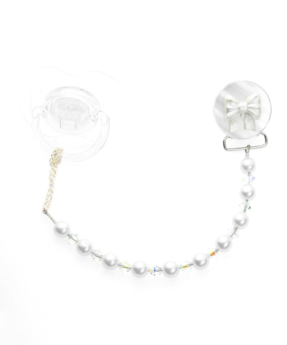Bow with Pearls & Crystals Pacifier Clip