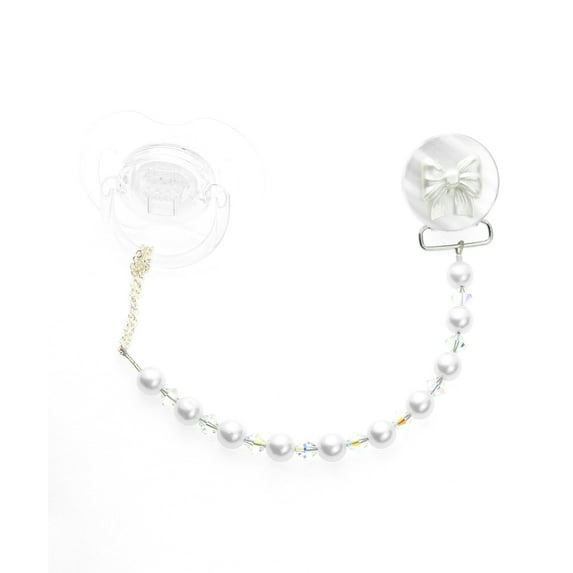 Bow with Pearls & Crystals Pacifier Clip