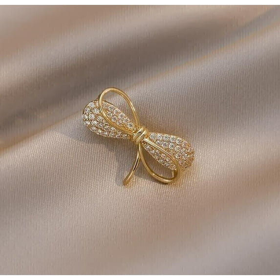 BowWedding Brooch Pin 2Ct Round Cut Lab-Created Diamond 14K Yellow Gold Plated