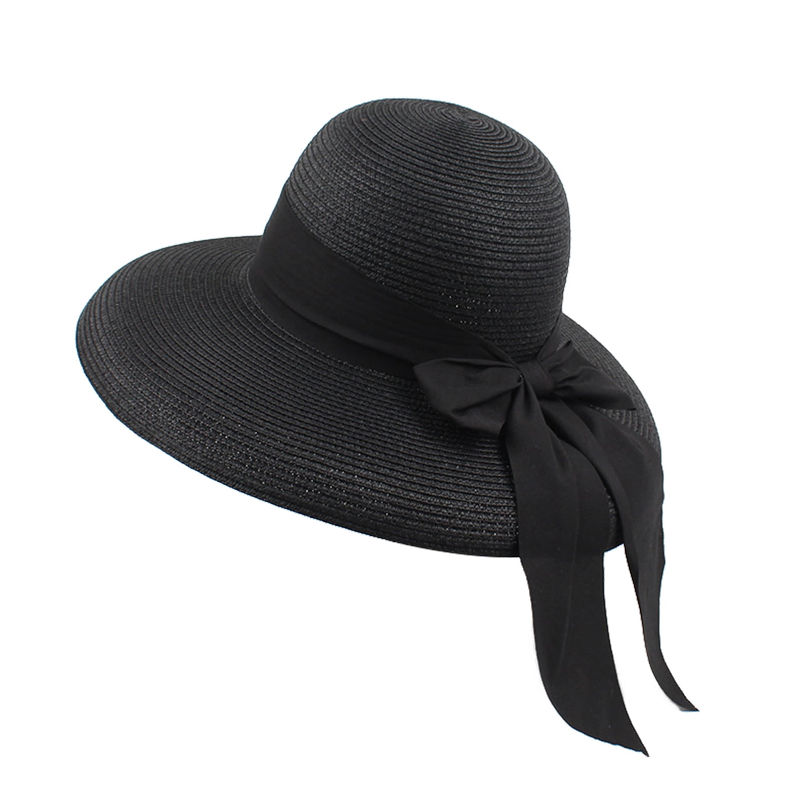 Women Fashion Summer Bow Straw Foldable Hat Beach Sun Protection