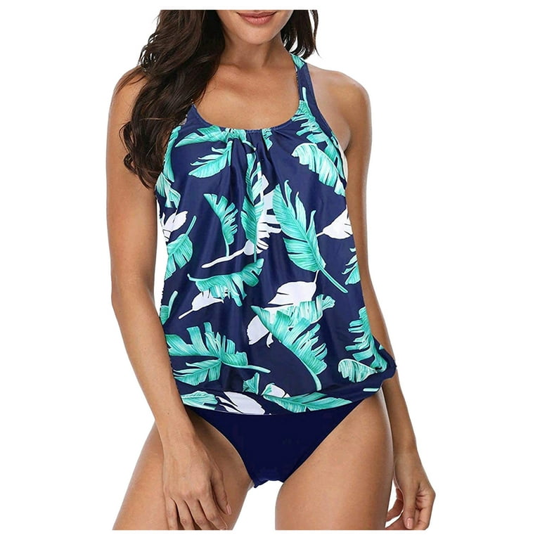 Women Tankini Swimsuit Tummy Control Top With Shorts Two Piece