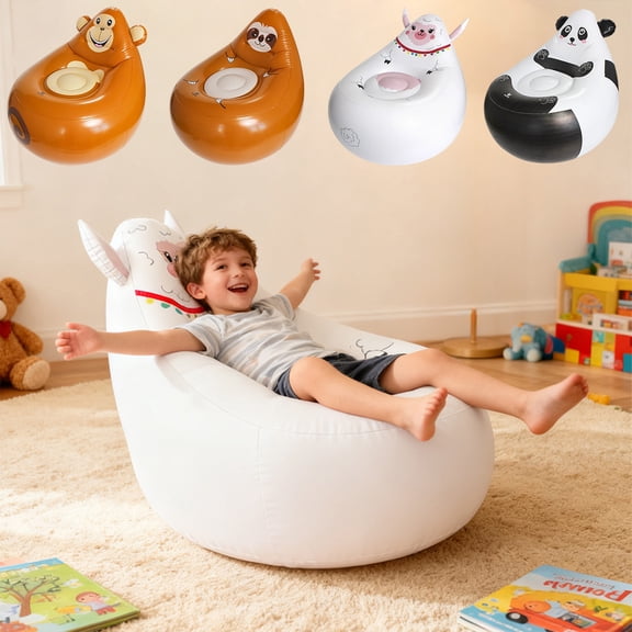 Bowayaoa Animal Pattern Inflatable Sofa Chair, Thick PVC Foldable Portable Leisure Seat, Lightweight Air Chair for Indoor Bedroom Living Room Outdoor Camping Beach Picnic