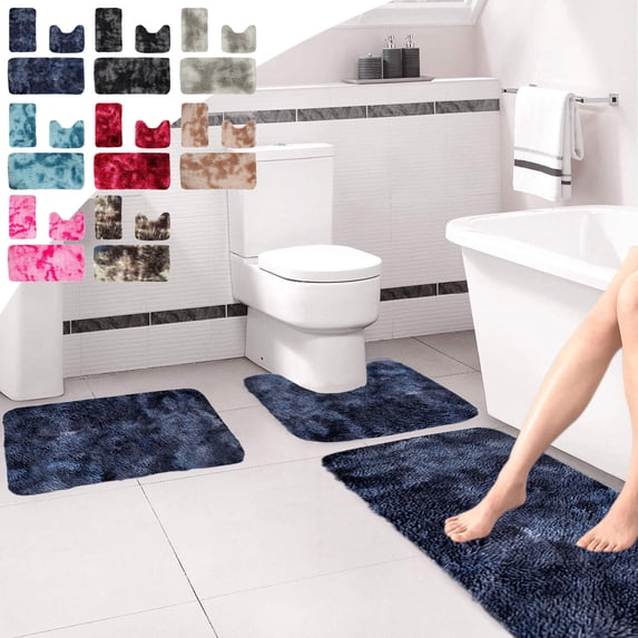 Bowayaoa Bathroom Rug Set 3 Piece, Soft Absorbent Microfiber Bath Mats and U-Shaped Contour Toilet Rug, Non-Slip, Machine Wash Dry, Plush Shaggy Bath Mats for Bathroom