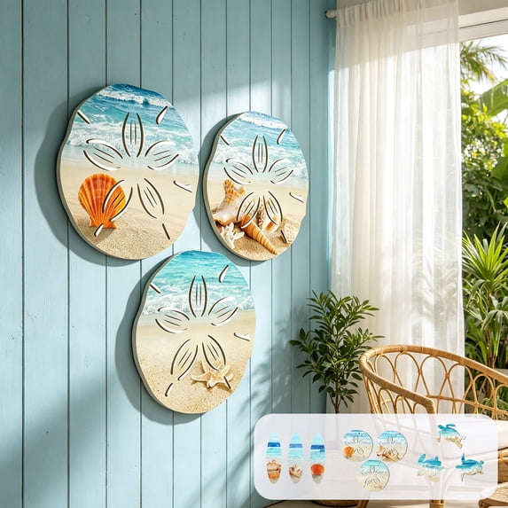 Bowayaoa Beach Themed Wooden Hanging Signs, Seashell Wave Pattern Wall Ornaments, Printed Decorative Plaques for Porch, Patio, Bedroom, Bathroom, Beach Cottage and Summer Party Decor