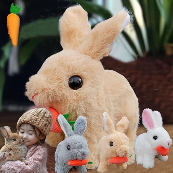 Bowayaoa Bunny Stuffed Animal Plush, Interactive Electronic Pet Hopping Bunny Toy, Realistic Stuffed Bunny Rabbit with Sounds and Movements Animated Walking Wiggle Ears Twitch Nose