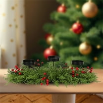 Bowayaoa Christmas Tables Centerpieces Xmas Tabletop Decorations with 3 Candle Holder & Red Bow Berry Pine Cone, Metal Base Xmas Dining Table Centerpieces Christmas Decorations for Home Indoor Decor