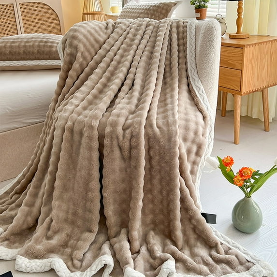 Soft Bubble Fleece Blanket Warm and Soft Single Layer Double-sided All-season Solid Color Plush Blanket
