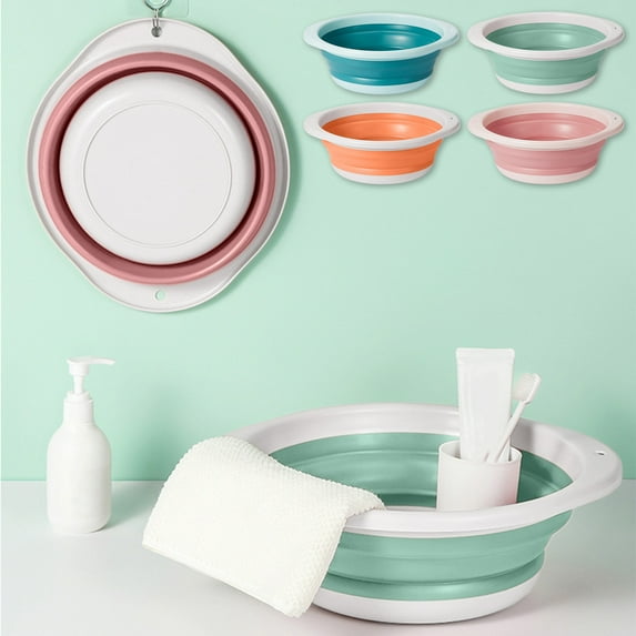 Bowayaoa Collapsible Dish Basin with Drain Plug, Space Saving Outdoor Multiuse Foldable Sink Tub, Dishpan, Kitchen Storage Tray for Camping, Vegetable Washing