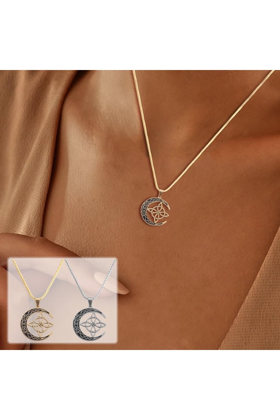 Crescent Pendant Necklace, Sparkling Crystal Inlaid Moon Knot Necklace, Adjustable Tarnish Resistant Chain Elegant Layering Jewelry Gift for Daily Casual Wear