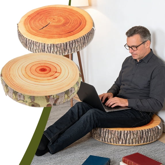 Decorative Round Throw Pillow, Print Comfortable Funny Cute Wood Log Pillow Circle Seating Floor Cushion for Home, Couch, Sofa, Bedroom, Living Room Decor