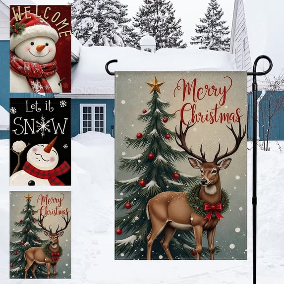 Bowayaoa Double Sided Garden Flag, Durable Winter Holiday Yard Banner, Reusable Festive Outdoor Decor Flag for Patio Porch Lawn Home Decoration
