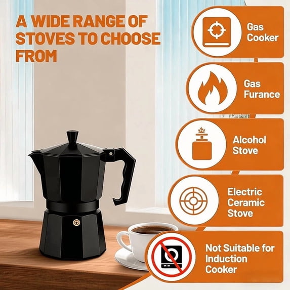 Bowayaoa Espresso Maker | Italian Moka Pot Espresso Maker, Classic Aluminum Design Mocha Pot for Home Brewing & Camping | Easy to Use & Clean