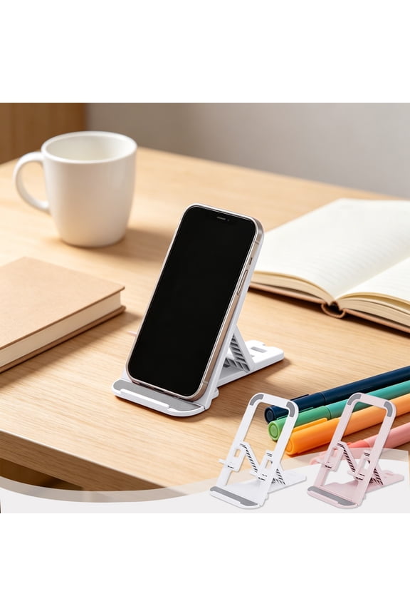 Foldable Adjustable Phone Stand, Anti-Slip Silicone Portable Desktop Cell Phone Holder, Slim Pocket Size Bracket for Tablet Call Live Stream Travel Office Use