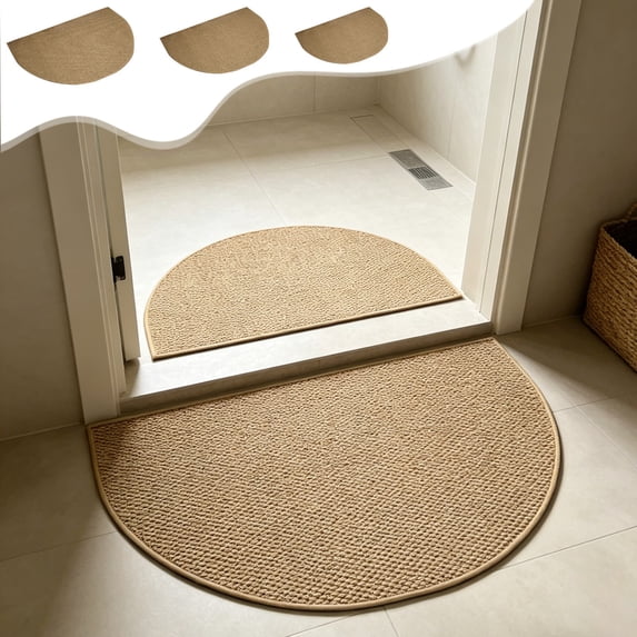Bowayaoa Half Round Imitation Sisal Door Mat, Non Slip Entryway Rug, Durable Waterproof Welcome Mat, Heavy Duty Antiskid Floor Mat for Indoor Outdoor Entrance Porch Home Decor