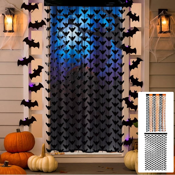 Bowayaoa Halloween Bat & Skull Rain Curtain, Plastic Door Curtain, Spooky Decor for Indoor Door Frame Aisle Halloween Party Photo Backdrop Supplies