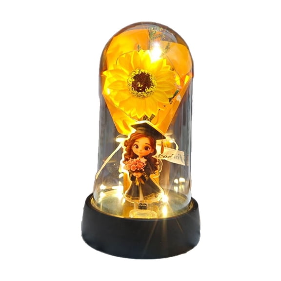 Bowayaoa Handmade Silk Artificial Flower LED Night Light, USB & Battery Powered Auto Sensor Mood Lamp with Frosted Shade, Graduation Gift Set with Gift Box for Bedroom Desk Home Decor