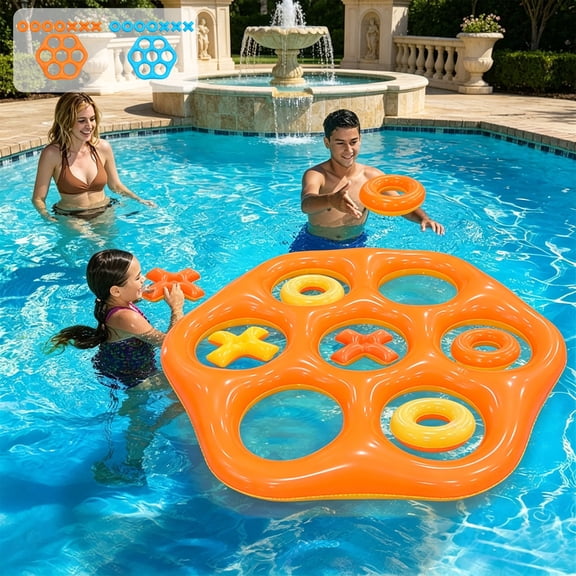 Bowayaoa Hexagonal PVC Inflatable Floating Game Board, Double Sided Water Toss Game Prop, Durable Airtight Pool Interactive Toy for Summer Pool Party Backyard Beach Water Entertainment