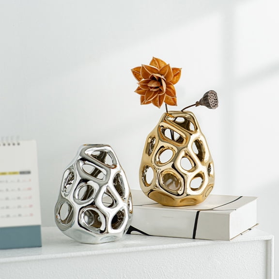 Bowayaoa Honeycomb Openwork Ceramic Decorative Vase, Hollow Flower Vase for Dried Flowers Pampas Grass, Modern Table Centerpiece for Living Room Dining Room Bedroom Office Decor