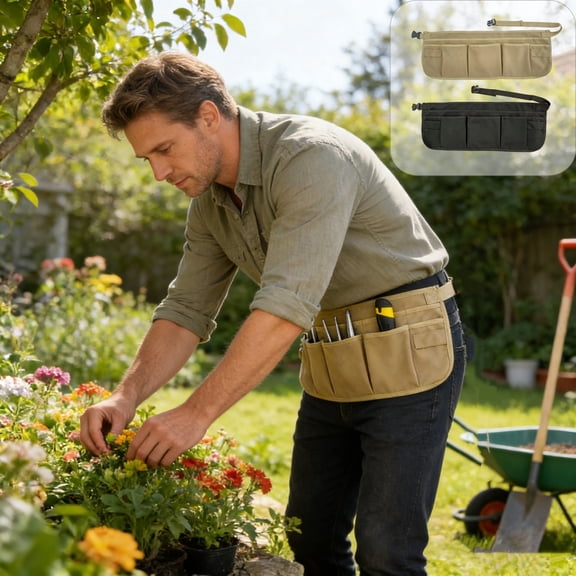 Bowayaoa Multi-Pocket Waterproof Tool Apron 24x9 in , Adjustable Polyester Abrasion Resistant Bib Apron, Work Apron for Carpenter Gardener Repairman Cleaner Woodworking Painting