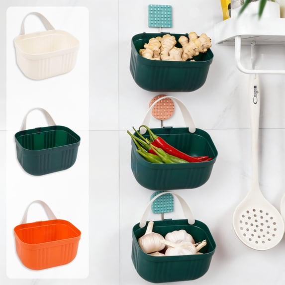 Bowayaoa Plastic Wicker Hanging Basket Wall Mount Storage Baskets for Kitchen Organizing Fruit, Onion, Potato, Vegetable, Hanging Fruit Baskets for Kitchen Counter/Pantry/Cabinet