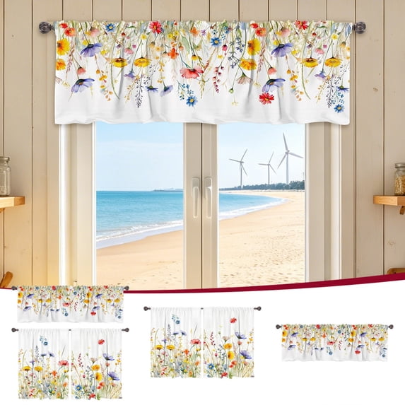 Bowayaoa Printed Half Window Curtain, Waterproof Light Filtering Polyester Short Drape, Washable Decor Curtain for Kitchen Cafe Home Window Decoration