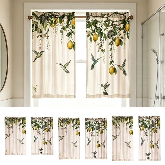 Bowayaoa Printed Short Curtain Panels 2 Panel, Polyester Cafe Curtains, Washable Light Filtering Window Drapes, Tier Curtains for Kitchen Bedroom Bathroom Home Decor