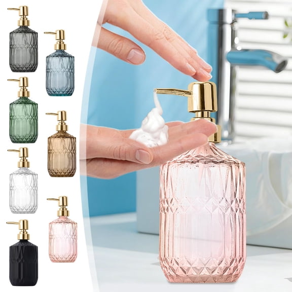 Bowayaoa Pump Glass Bottles Soap Dispenser - Clear Empty Bottle Refillable Container Set with Lids for Bathroom & Kitchen, Shampoo/Conditioner/Hand Wash/Shower/Body Lotion/Dish Soap