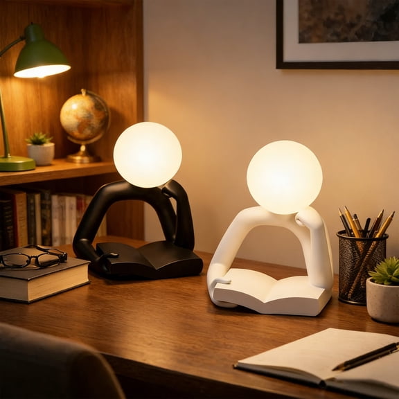 Bowayaoa Reading Figure Table Lamp, USB Rechargeable LED Eye-Caring Night Light, Portable Adjustable Brightness Desk Lamp, Compact Nightstand Light for Home Dorm Study Travel Book Lovers
